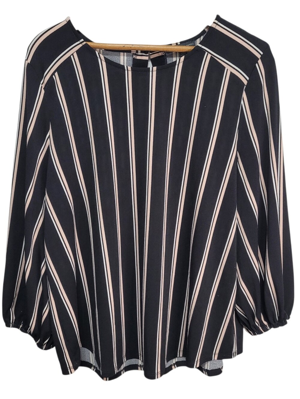 Adrianna Papell Striped Puff Sleeve Blouse Women's XL Black Pink White NWT New